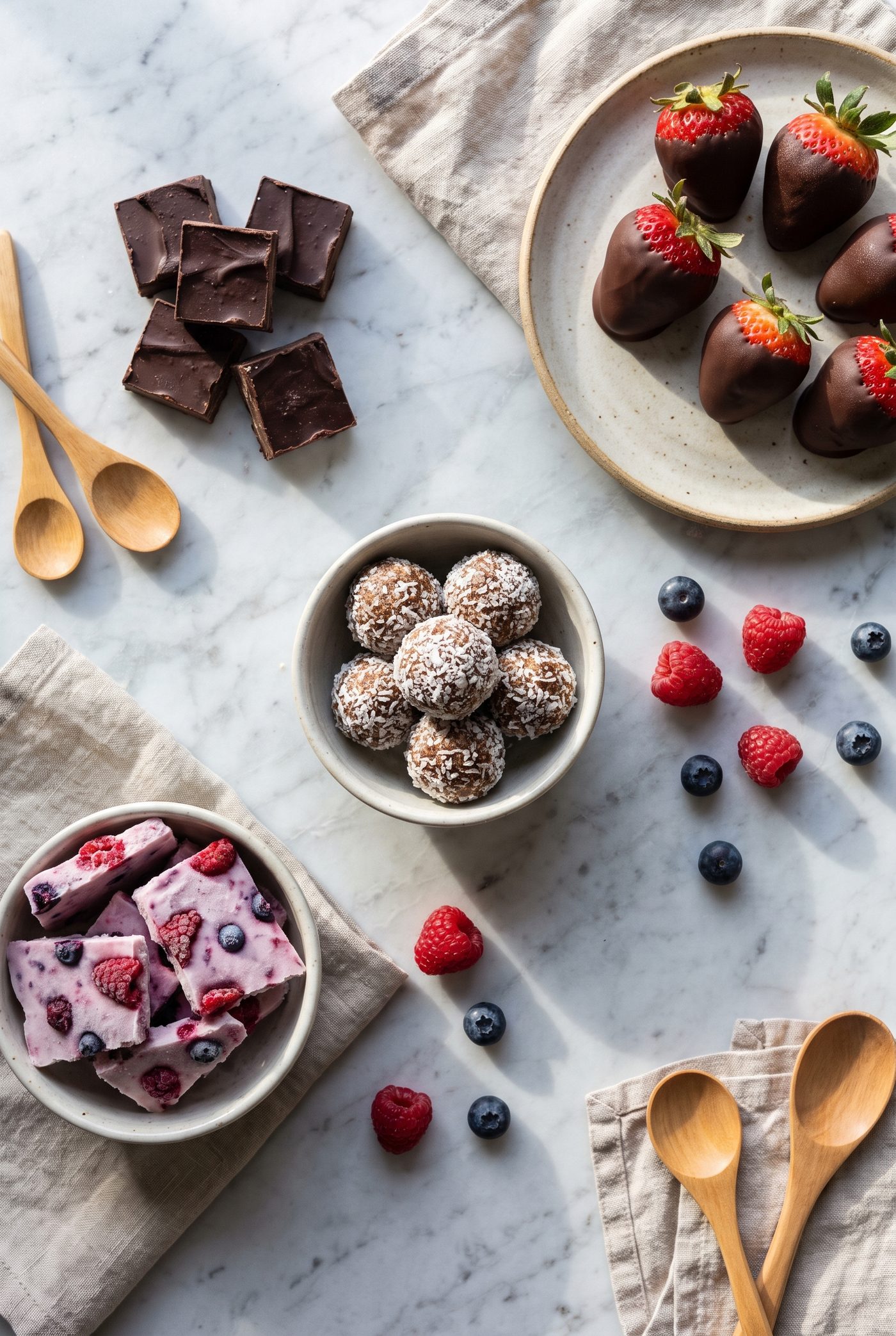 An assortment of sugar-free, low-calorie desserts arranged on a table